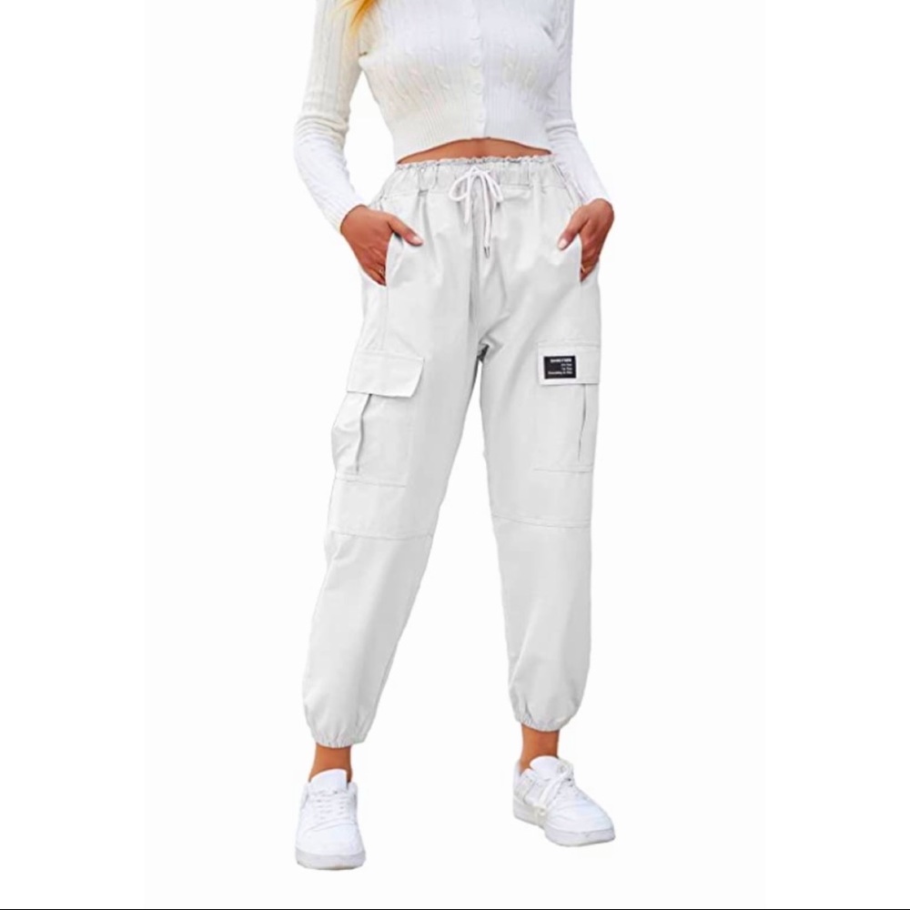 White Cargo Jogger Pants - Picture 1 of 2
